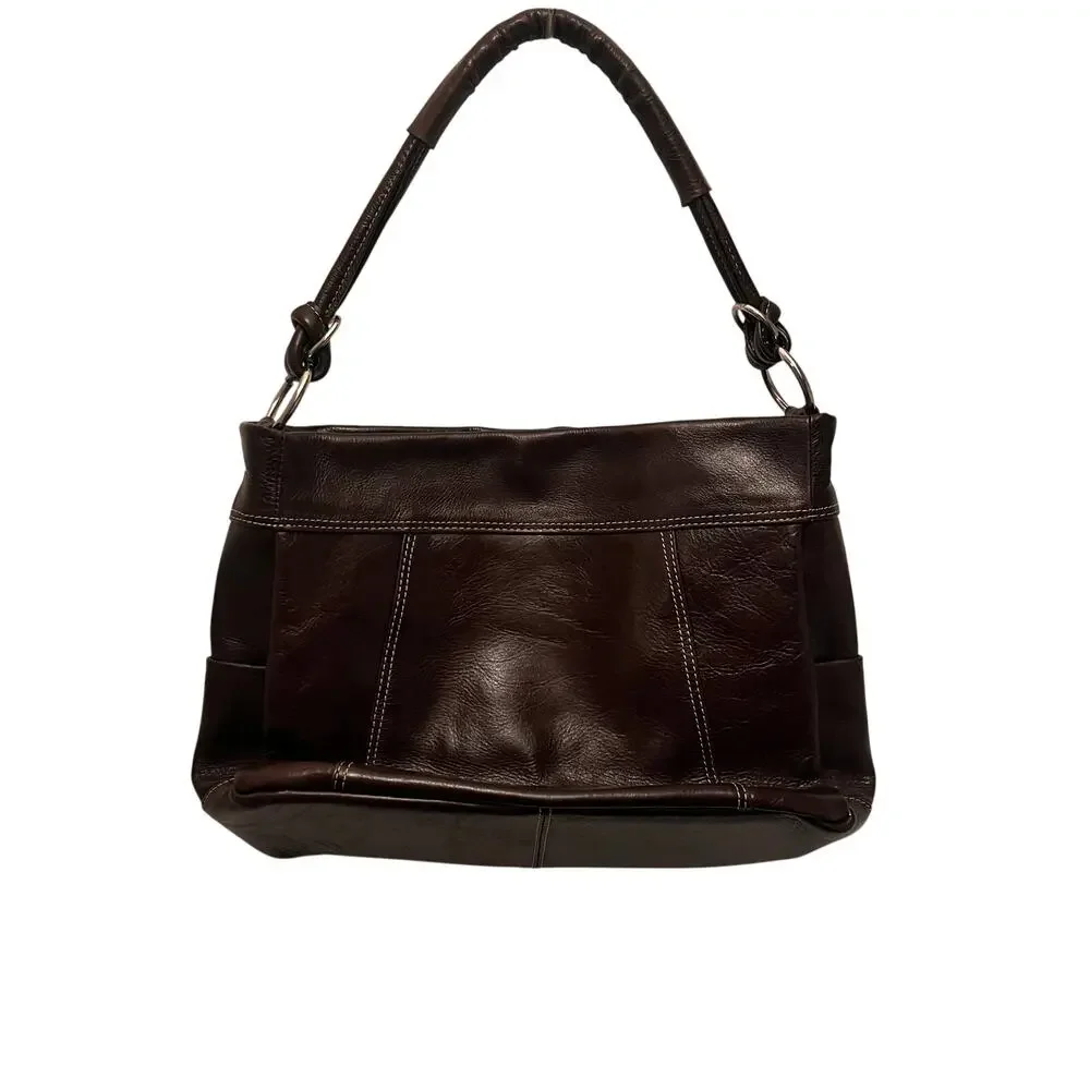 TOD'S Shoulder Bag Brown Leather Hobo Purse Minimalist Quiet Luxury Y2K Italy
